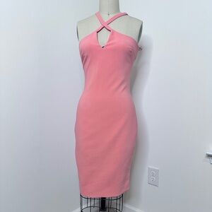 💗 Likely Pink Halter Cross-Neck Keyhole Bodycon Dress 💗
